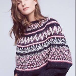 ANTHROPOLOGIE Fair Isle Sleeping On Snow Poncho Cape Style Sweater M Like New